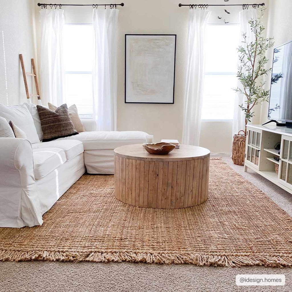 Senneterre Hand Woven Natural Jute Rug With Thick Tassel Ends