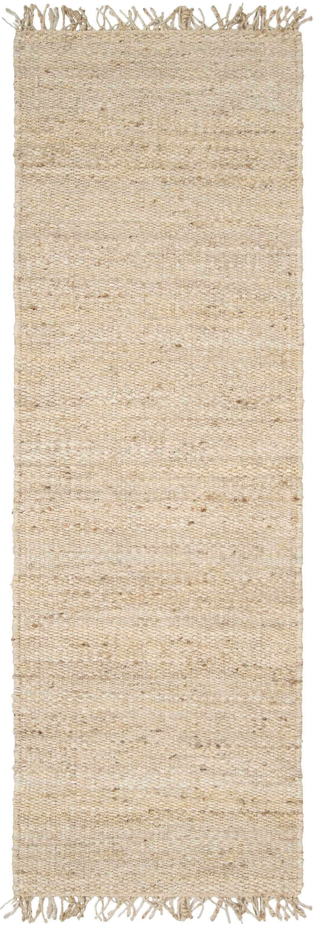 Iantha Handmade Ivory Jute Rug With Custom Shape And Fringe