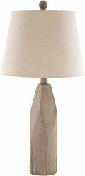 Simala Warm Gray Wood Table Lamp With Bronze Linen Shade