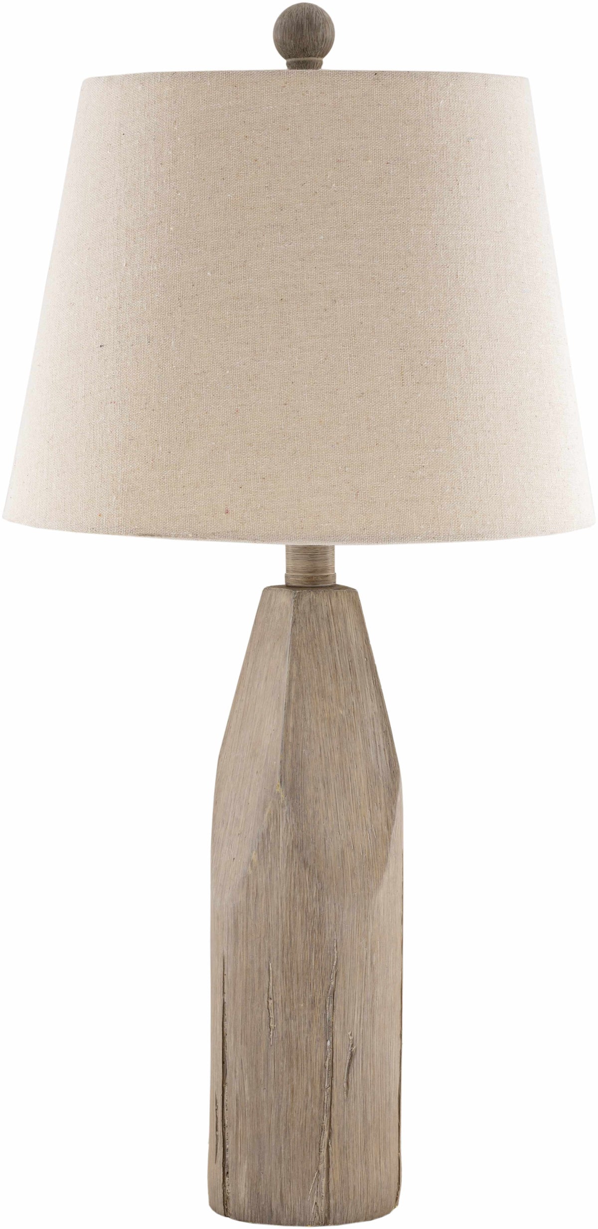 Simala Warm Gray Wood Table Lamp With Bronze Linen Shade
