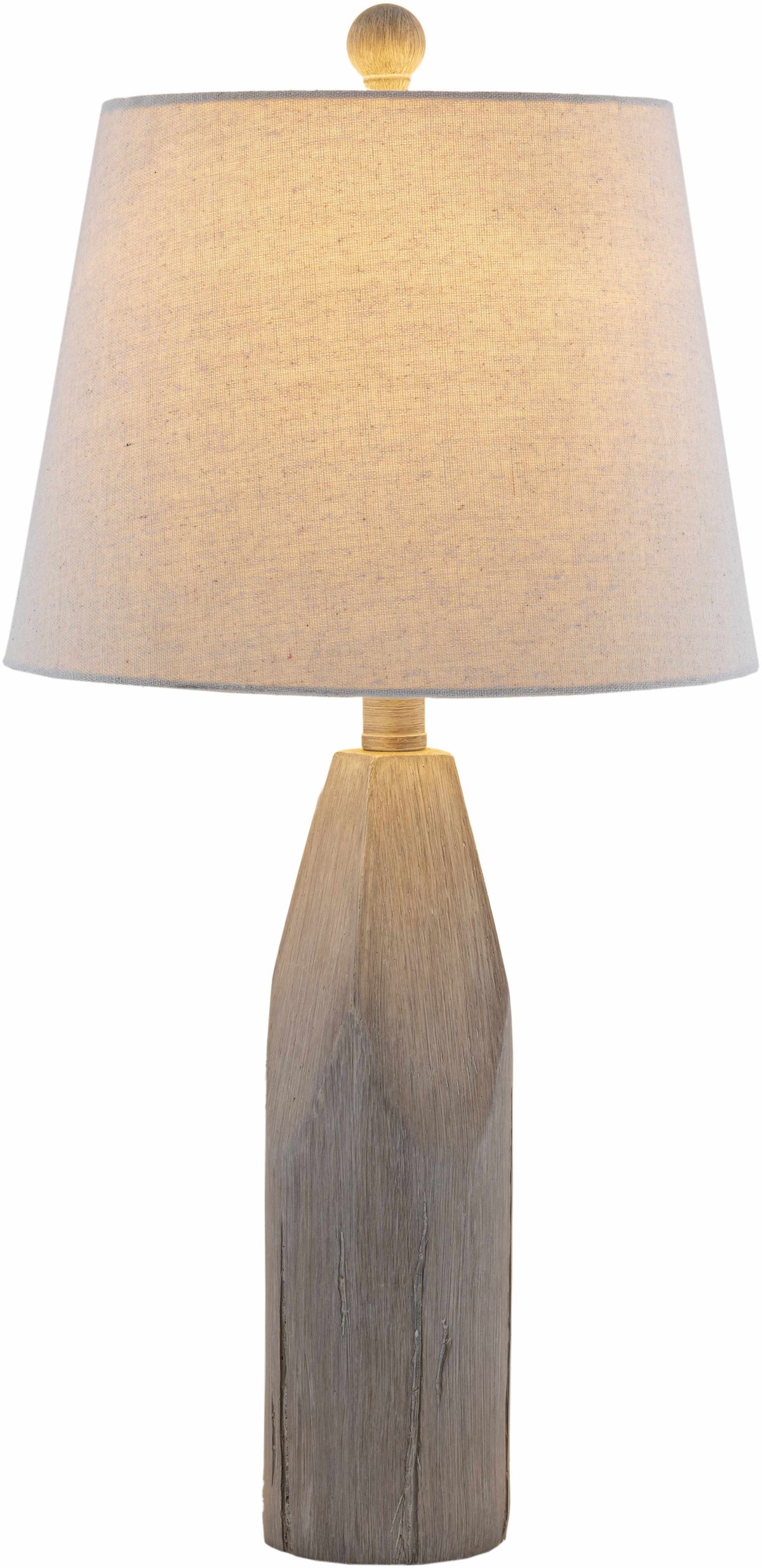 Simala Warm Gray Wood Table Lamp With Bronze Linen Shade