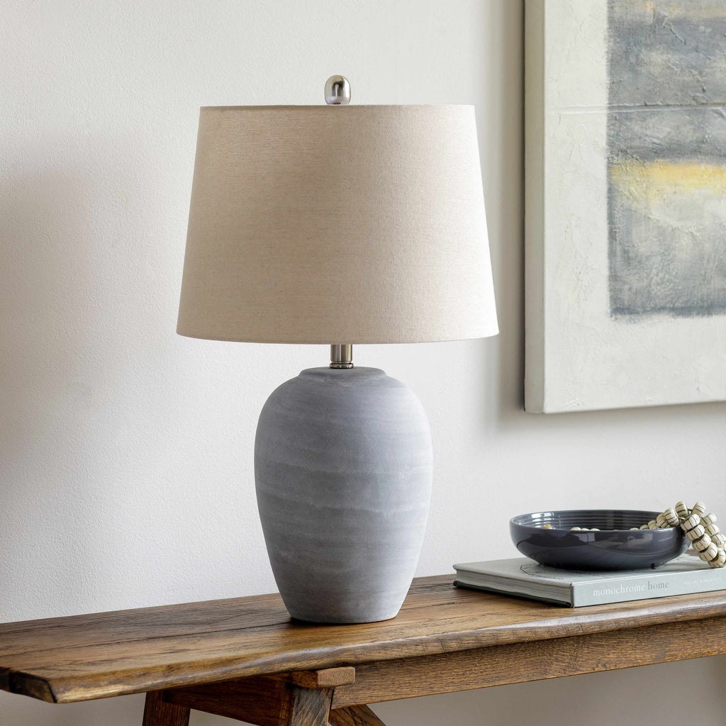 Khoi Elegant Table Lamp With Linen Shade And Nickel Finish