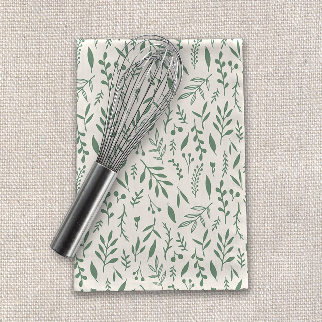 Willow and Oak Green Falling Leaves Cotton Twill Tea Towel 18x30