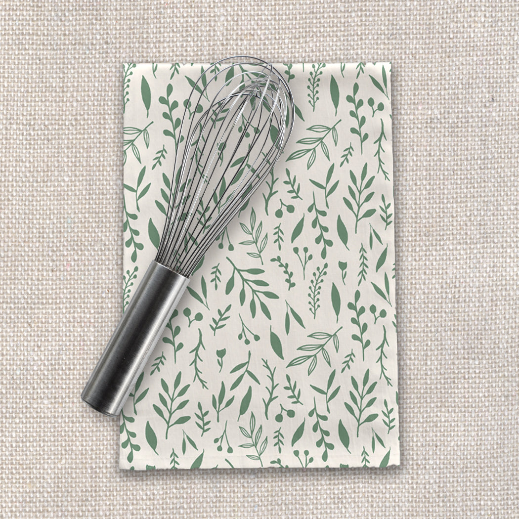Willow and Oak Green Falling Leaves Cotton Twill Tea Towel 18x30