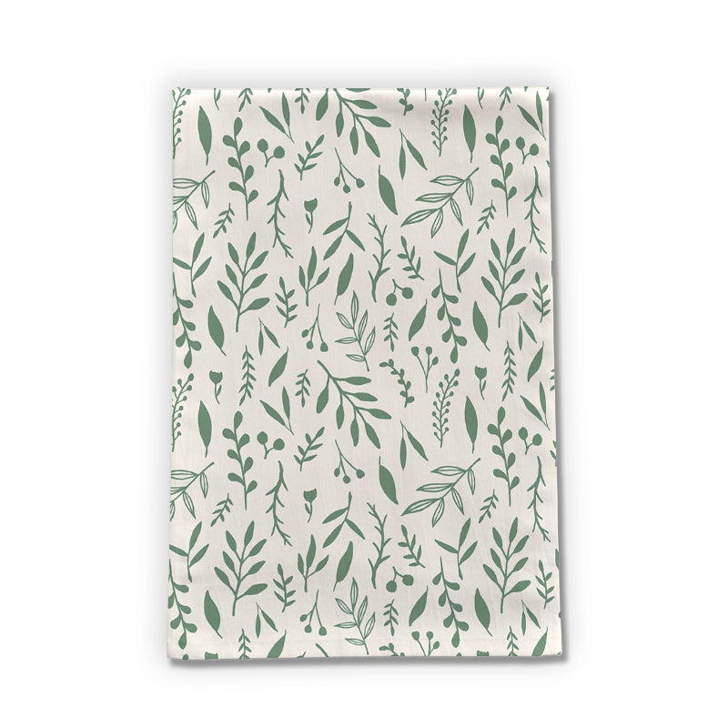 Willow and Oak Green Falling Leaves Cotton Twill Tea Towel 18x30
