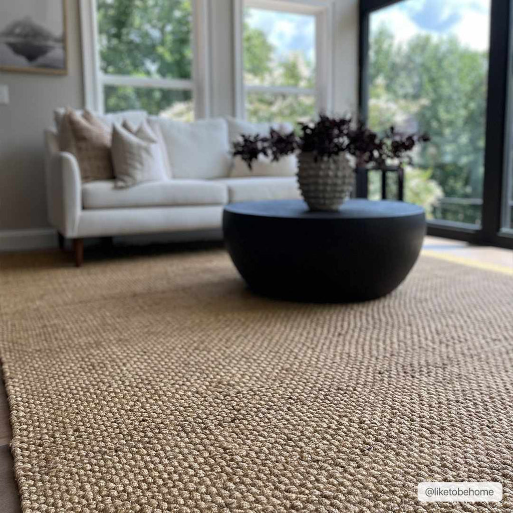 Hovland Hand Woven Natural Jute Rug With High Pile And Fringe