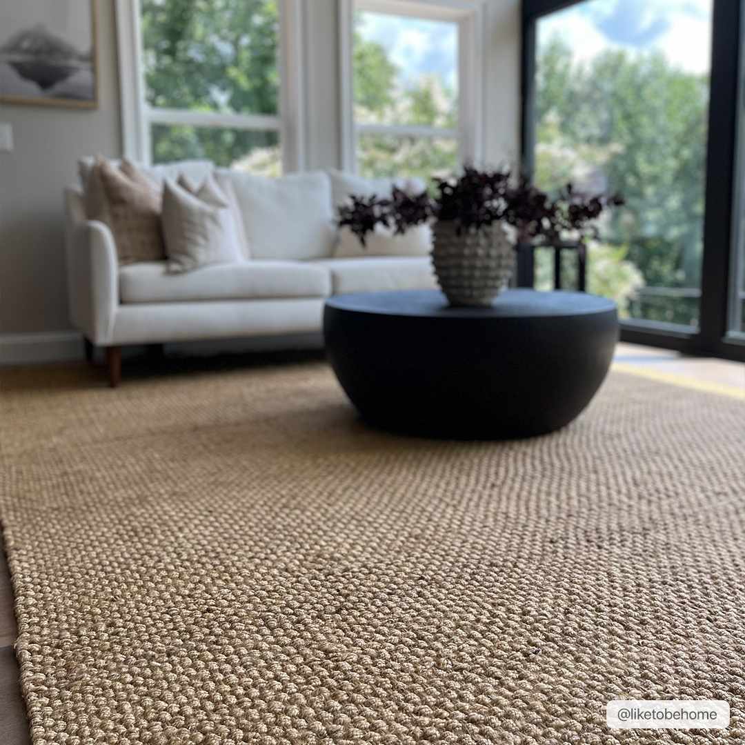 Hovland Hand Woven Natural Jute Rug With High Pile And Fringe