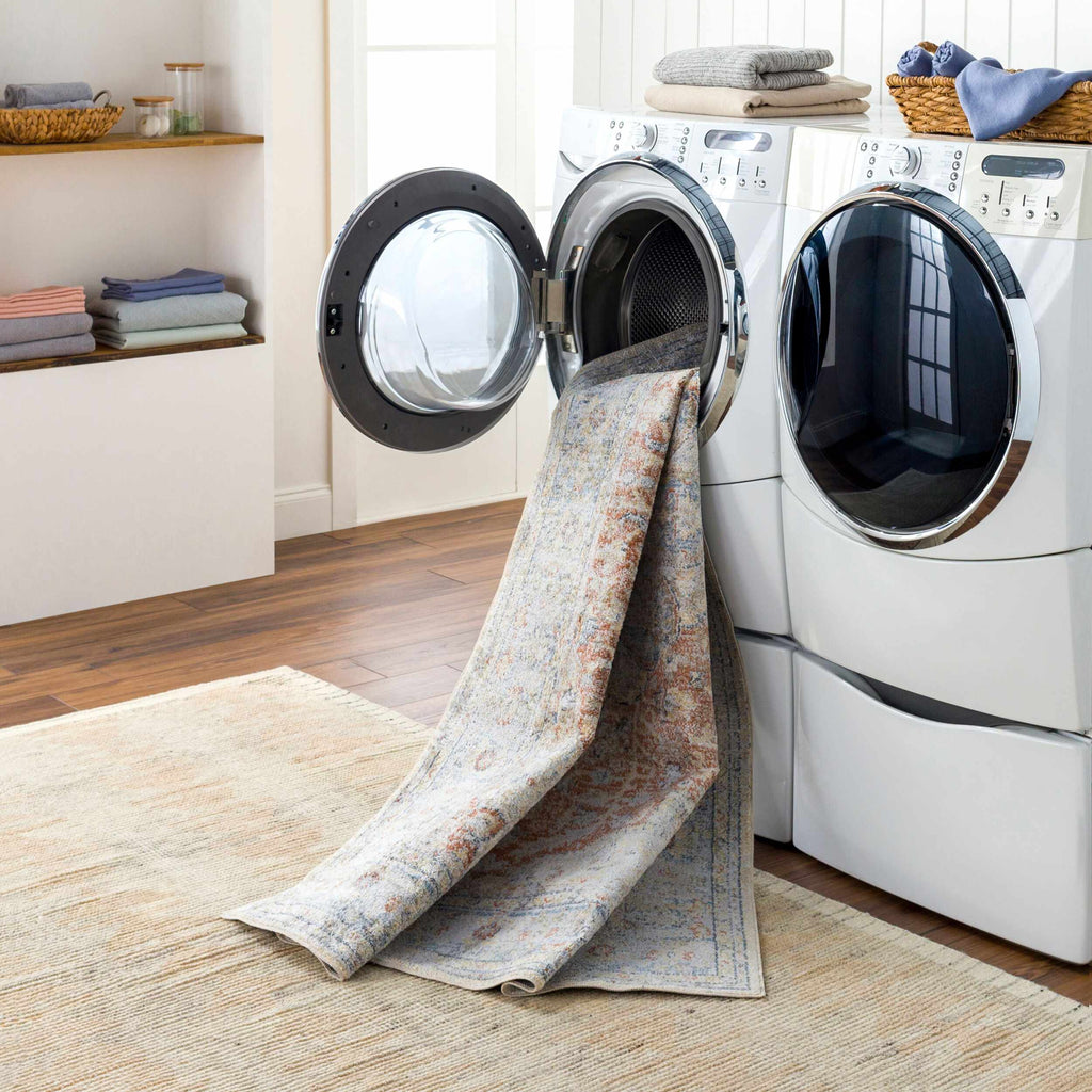 Emke Machine Washable Flat Pile Rug In Navy Pattern