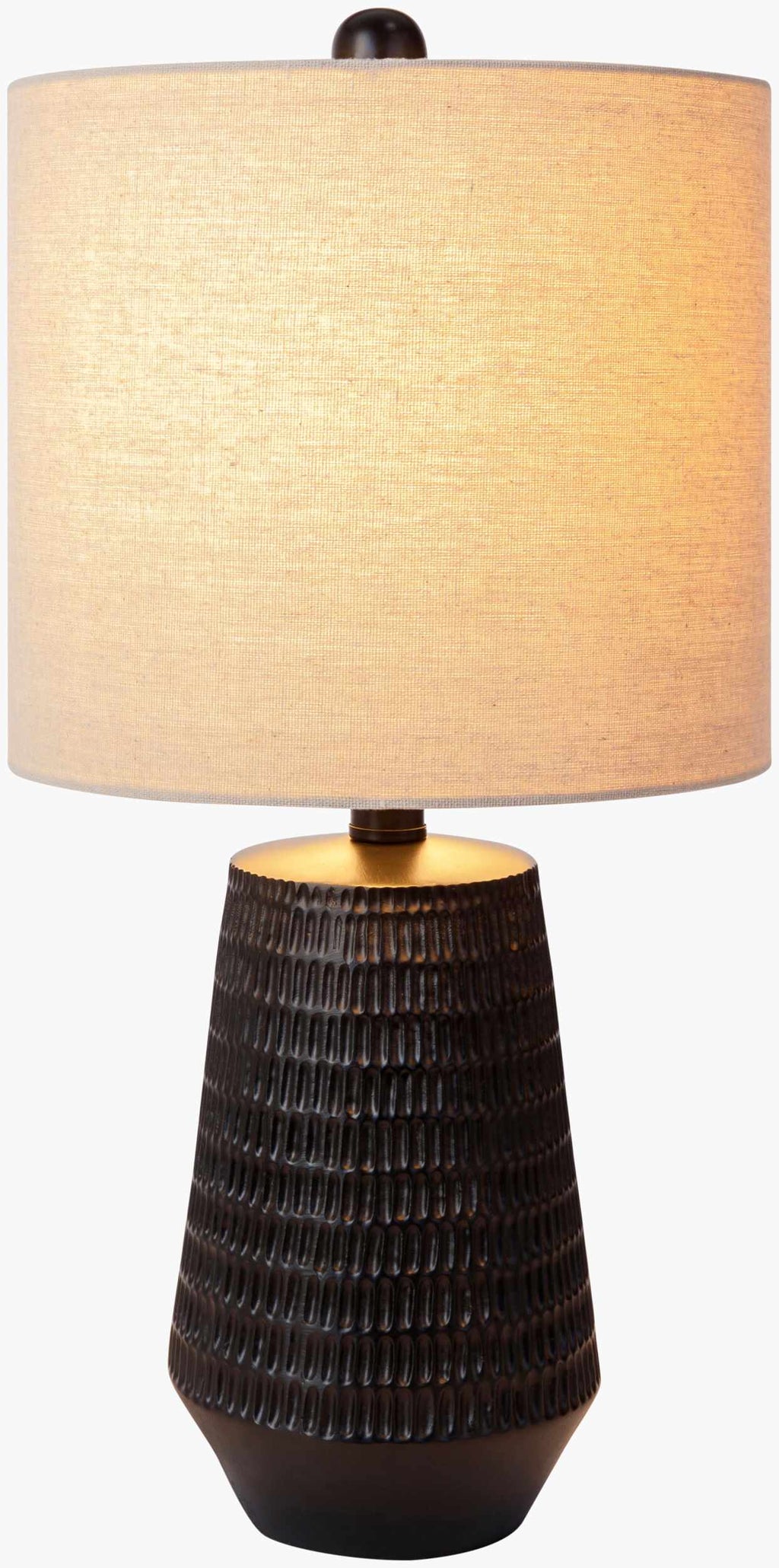Berehomet Black Resin Table Lamp With Bronze Details And Linen Shade