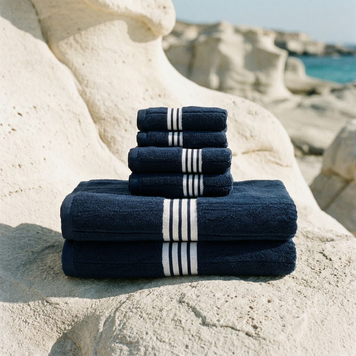 Nautilus 600 GSM Australian Cotton Towel Navy Blue Striped