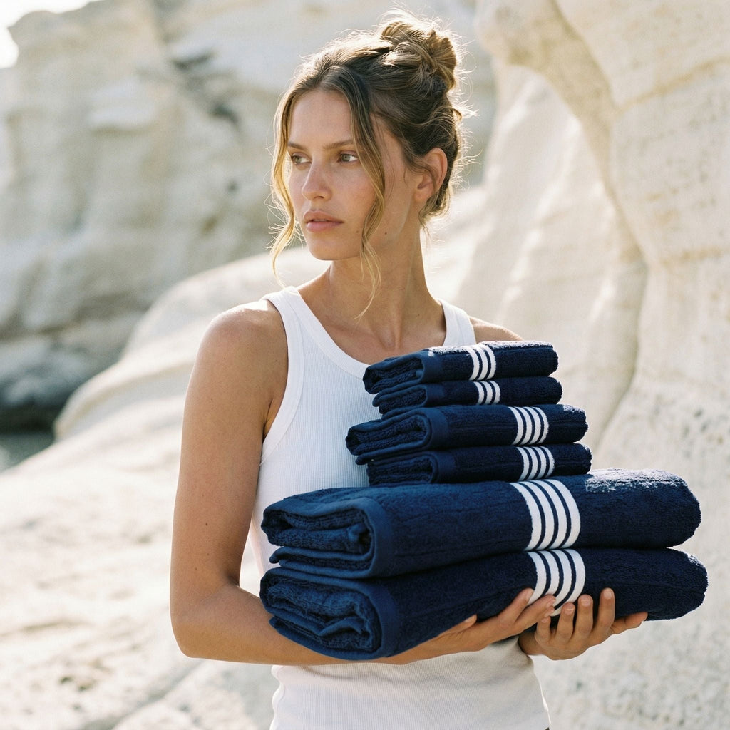 Nautilus 600 GSM Australian Cotton Towel Navy Blue Striped