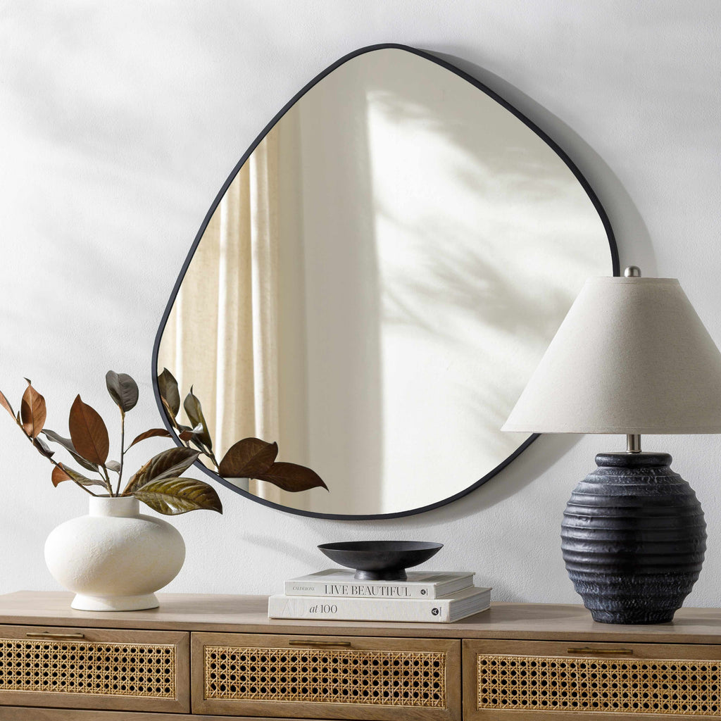 Lochovice Distressed Black Iron Framed Wall Mirror
