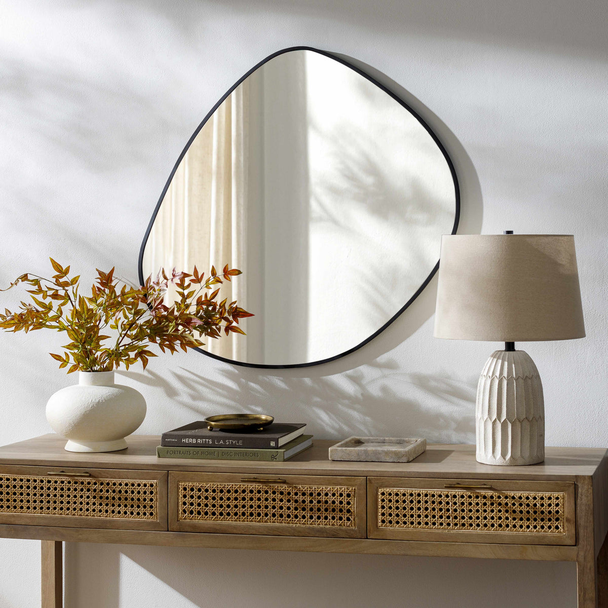 Lochovice Distressed Black Iron Framed Wall Mirror