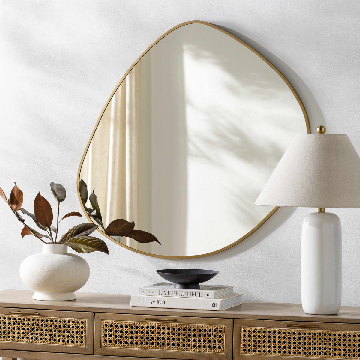 Lochovice Gold Iron Frame Distressed Wood Wall Mirror