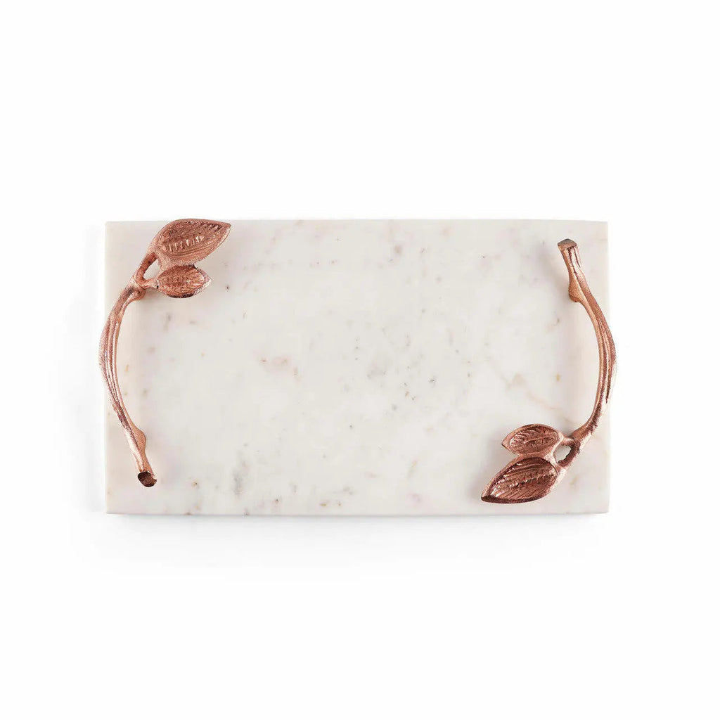 Marcella Contemporary White Marble Tray With Copper Leaf Handles