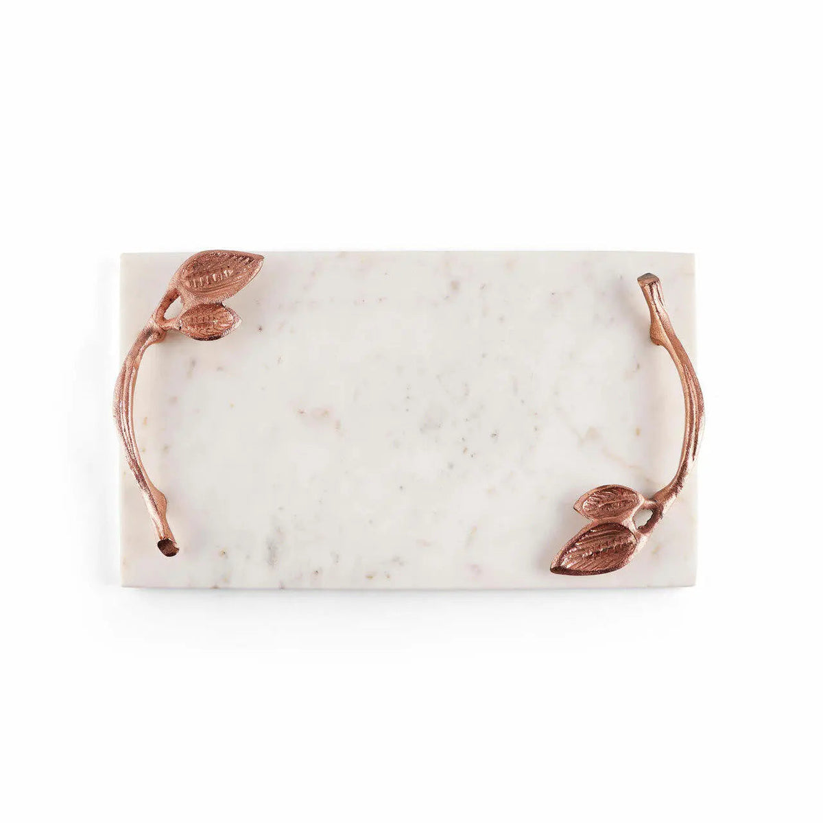 Marcella Contemporary White Marble Tray With Copper Leaf Handles