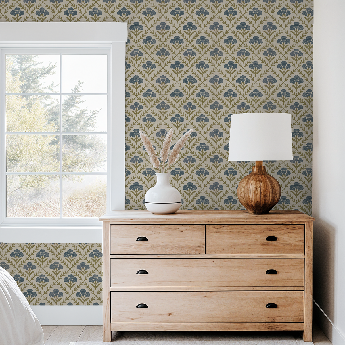 Wall Blush Original Marielos Elegant Floral Wallpaper Olive Beige
