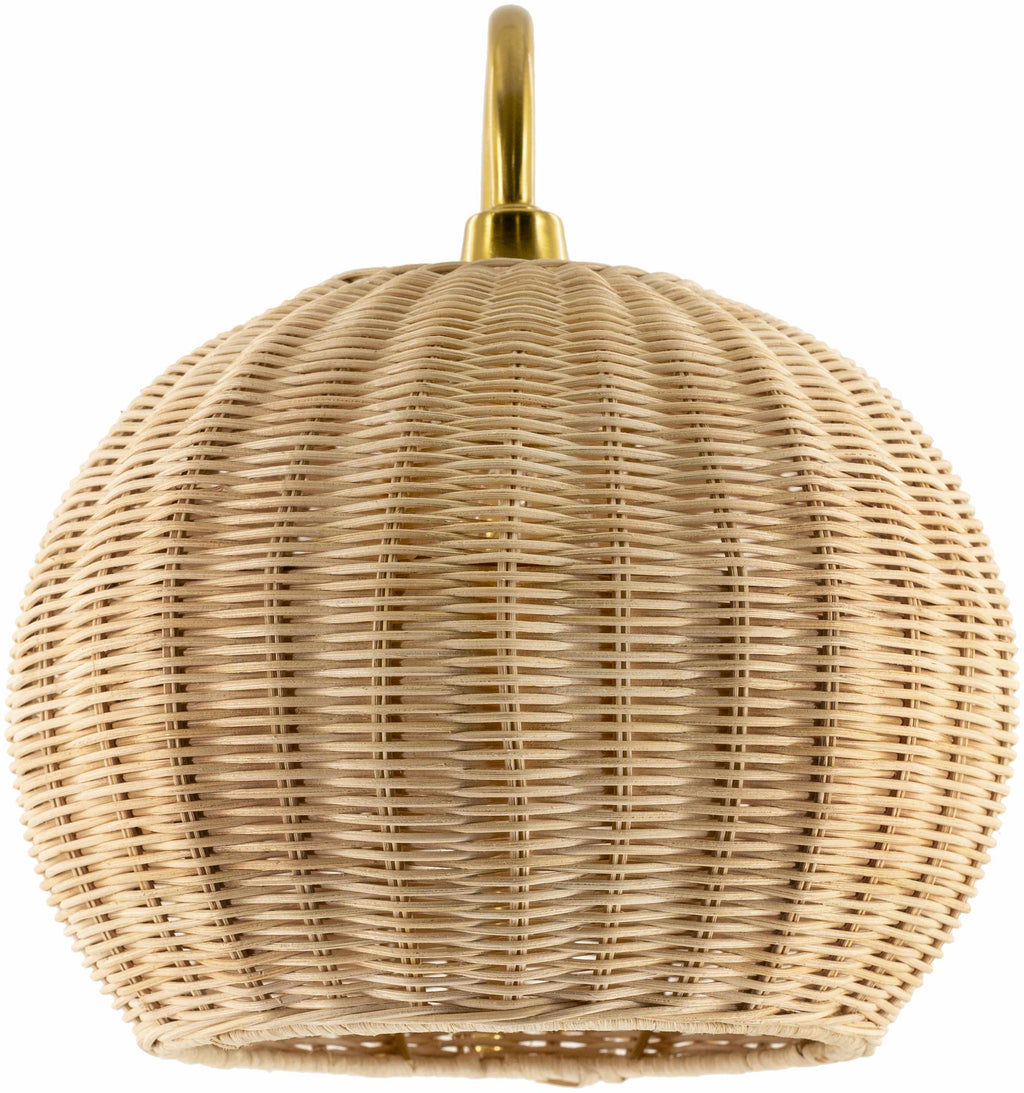 Hidang Woven Rattan Wall Sconces Tan With Gold Iron Base