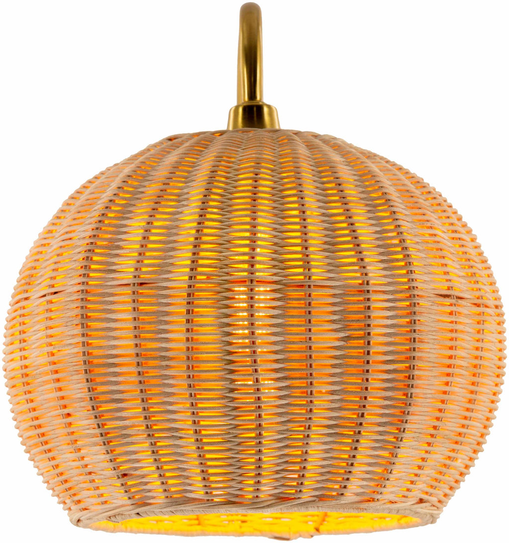 Hidang Woven Rattan Wall Sconces Tan With Gold Iron Base