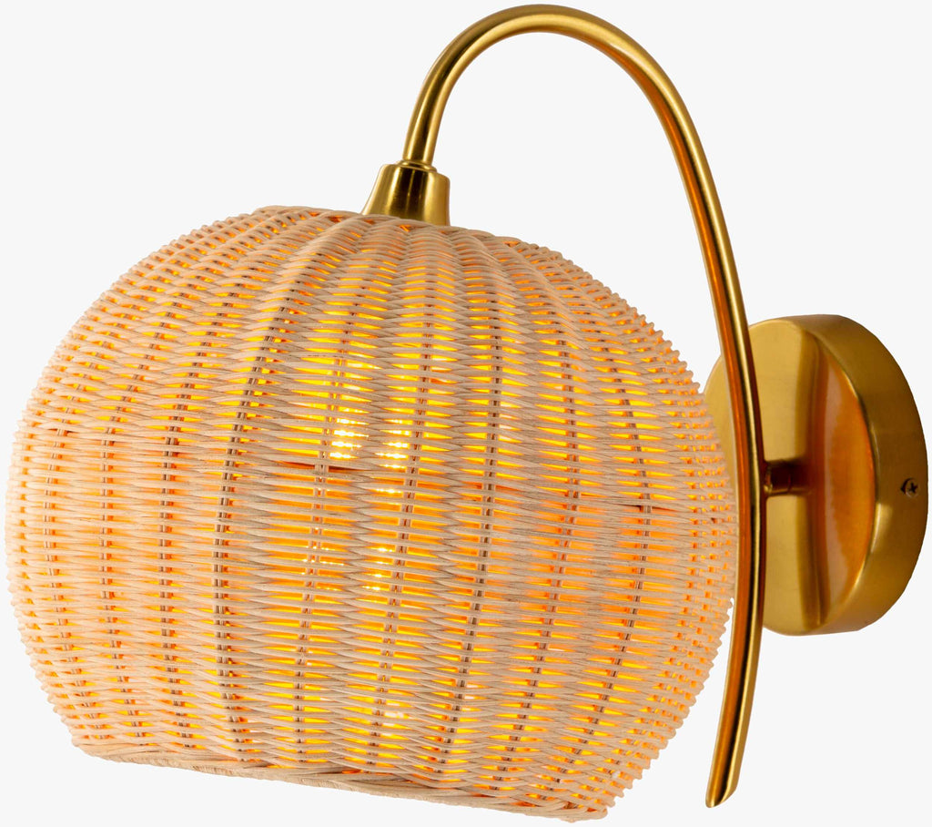 Hidang Woven Rattan Wall Sconces Tan With Gold Iron Base