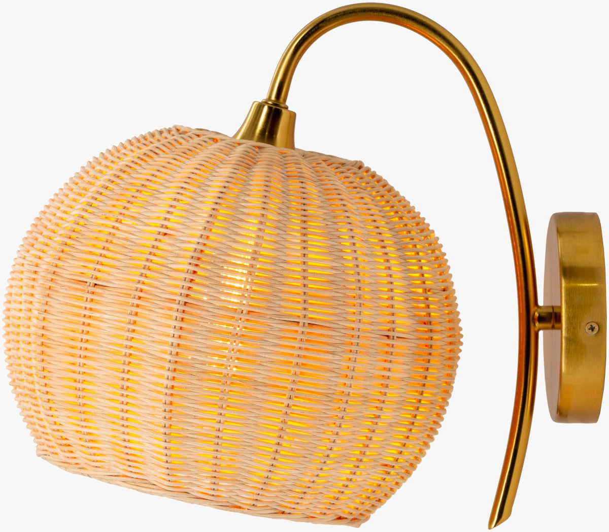 Hidang Woven Rattan Wall Sconces Tan With Gold Iron Base