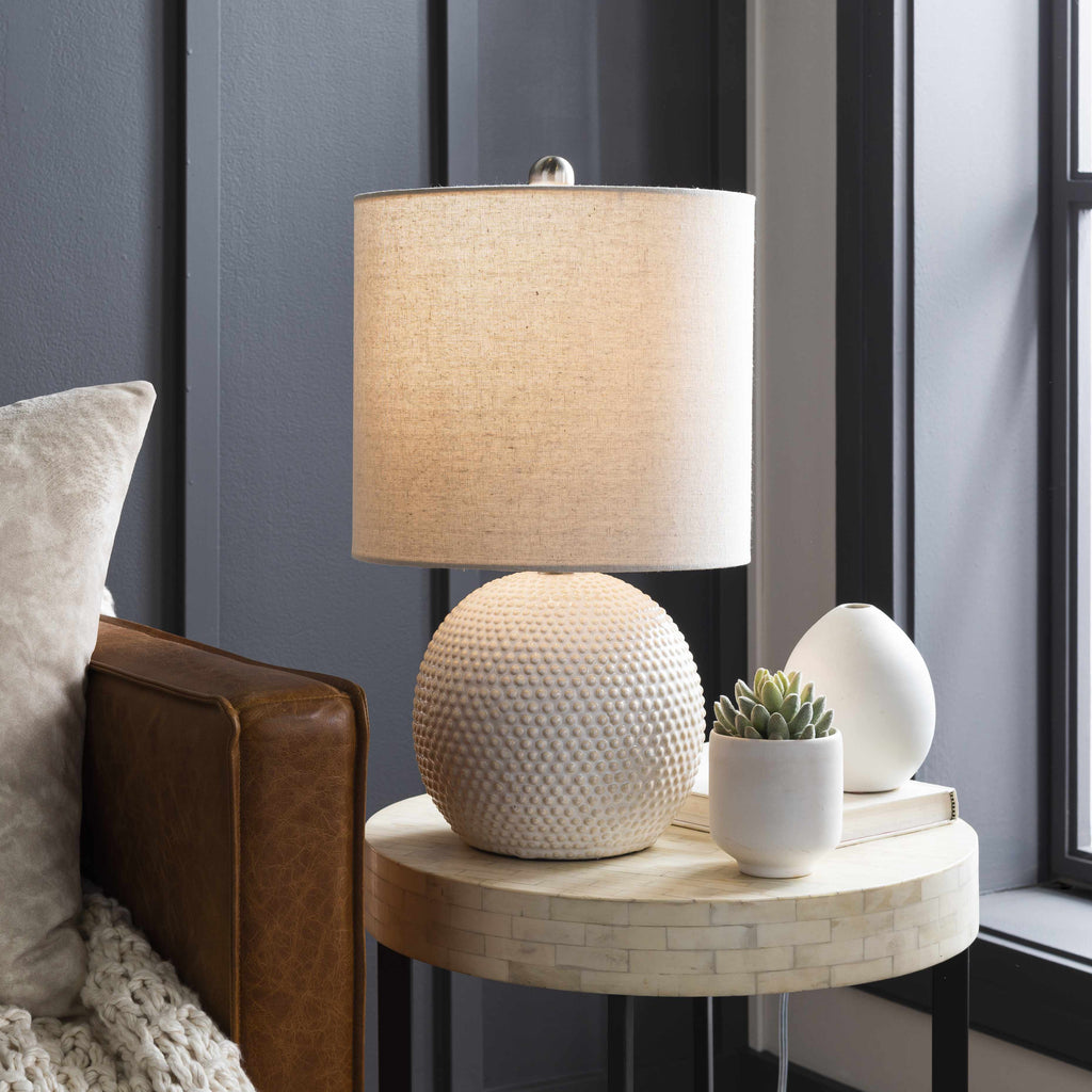 Manaloal Beige Textured Ceramic Table Lamp With Linen Shade