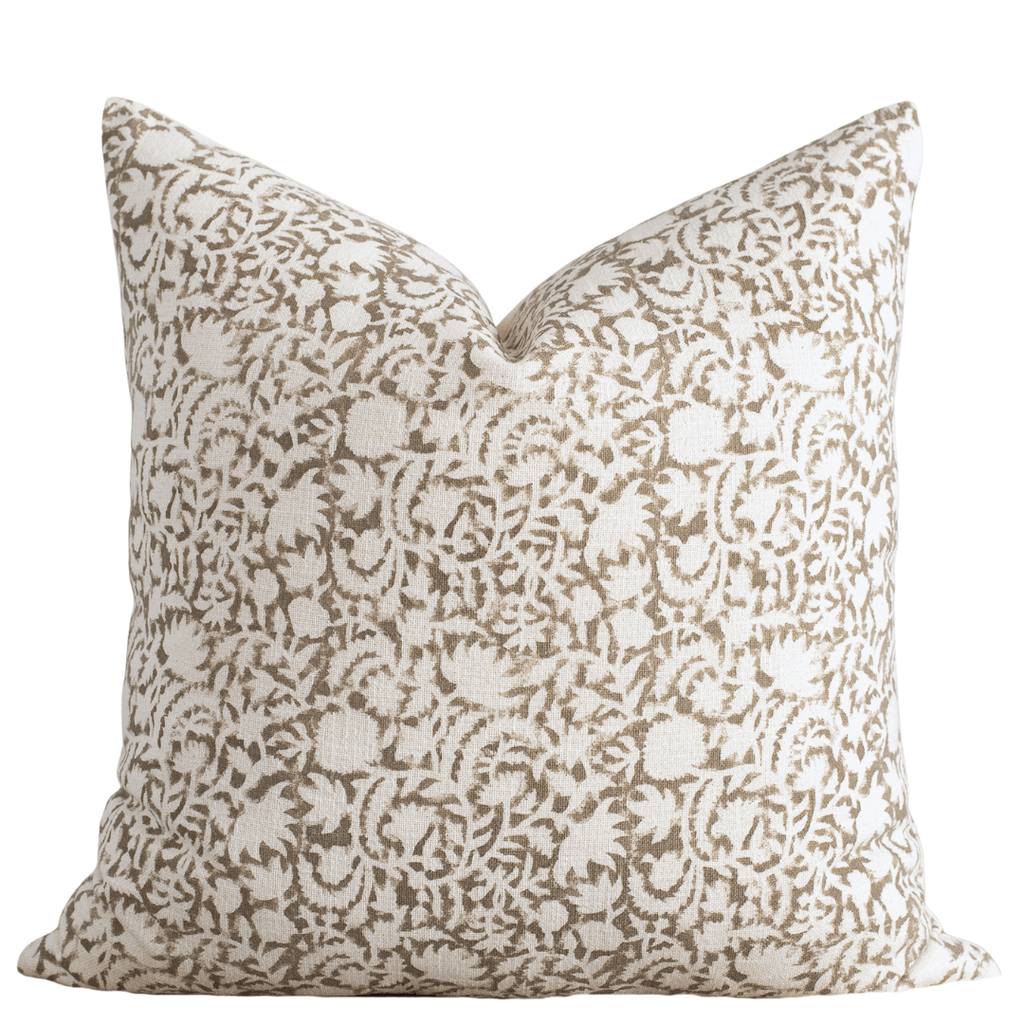 Curated Mustard Floral Block Printed Cotton Pillow Cover