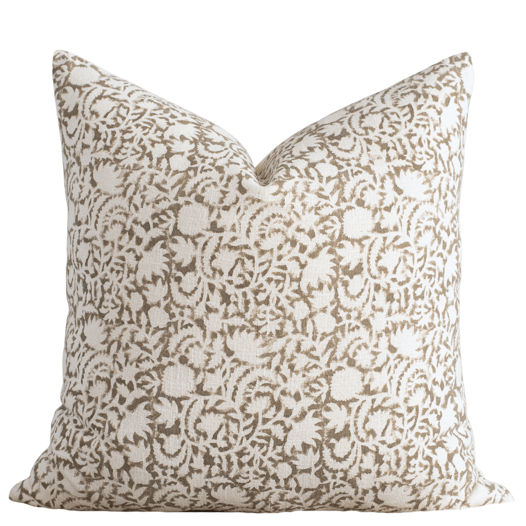 Curated Mustard Floral Block Printed Cotton Pillow Cover