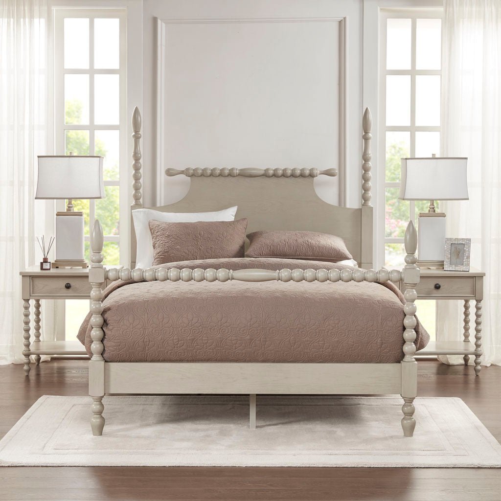Aura And Oak Whitewash Solid Wood Nightstand With Turned Legs