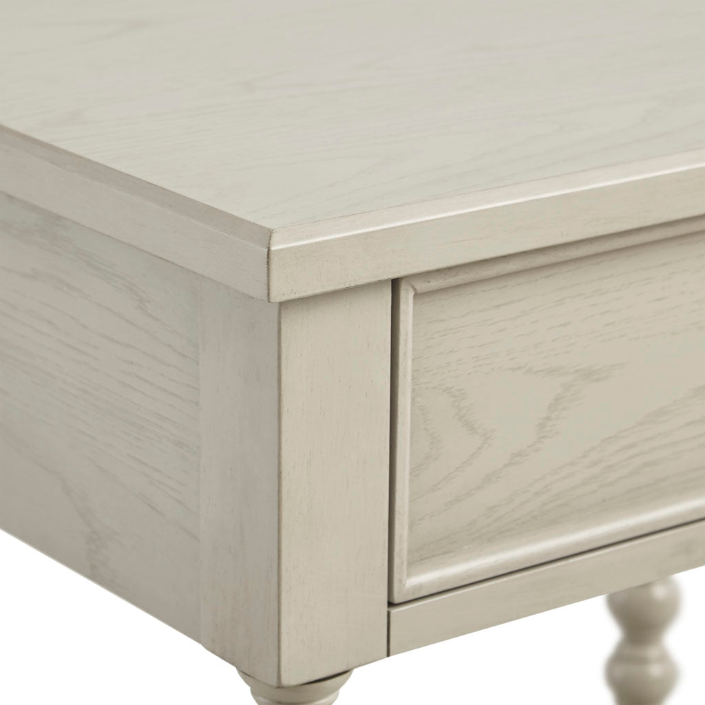 Aura And Oak Whitewash Solid Wood Nightstand With Turned Legs
