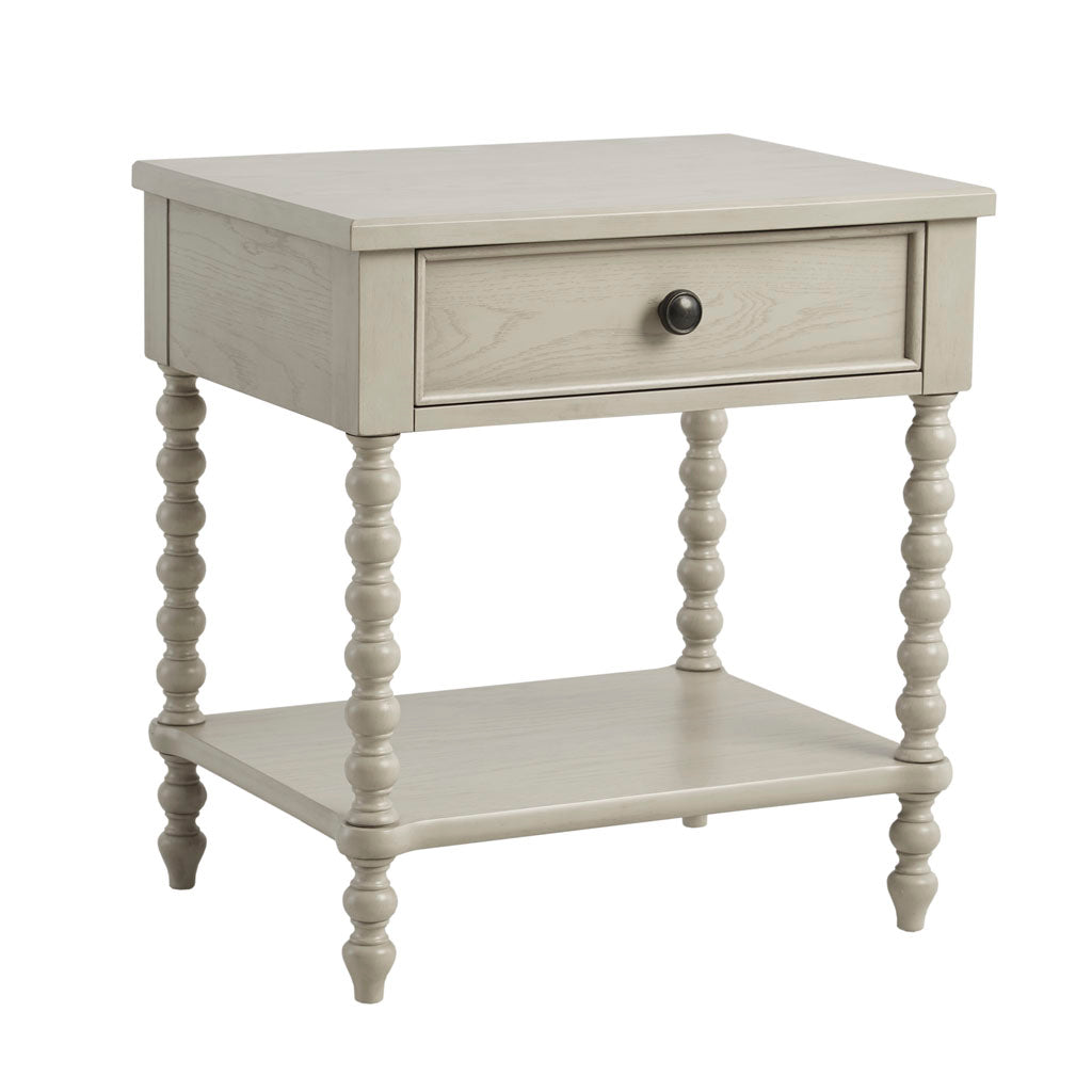 Aura And Oak Whitewash Solid Wood Nightstand With Turned Legs