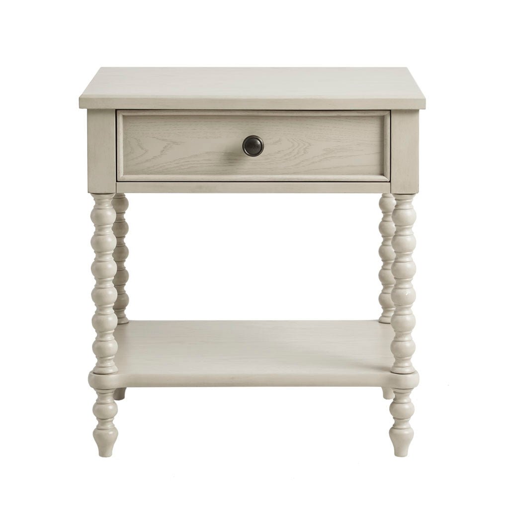 Aura And Oak Whitewash Solid Wood Nightstand With Turned Legs