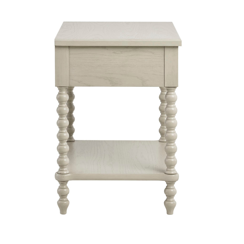Aura And Oak Whitewash Solid Wood Nightstand With Turned Legs