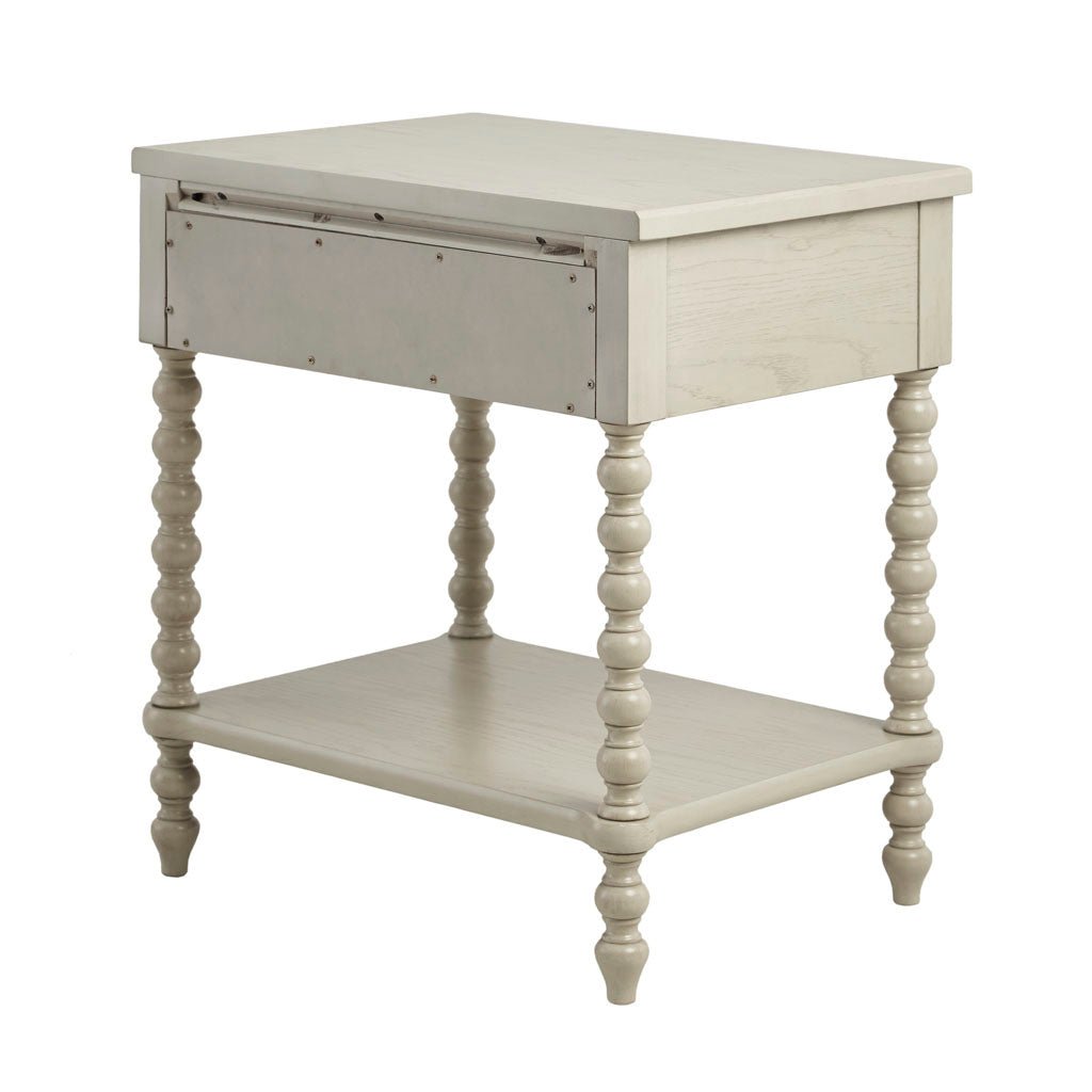 Aura And Oak Whitewash Solid Wood Nightstand With Turned Legs