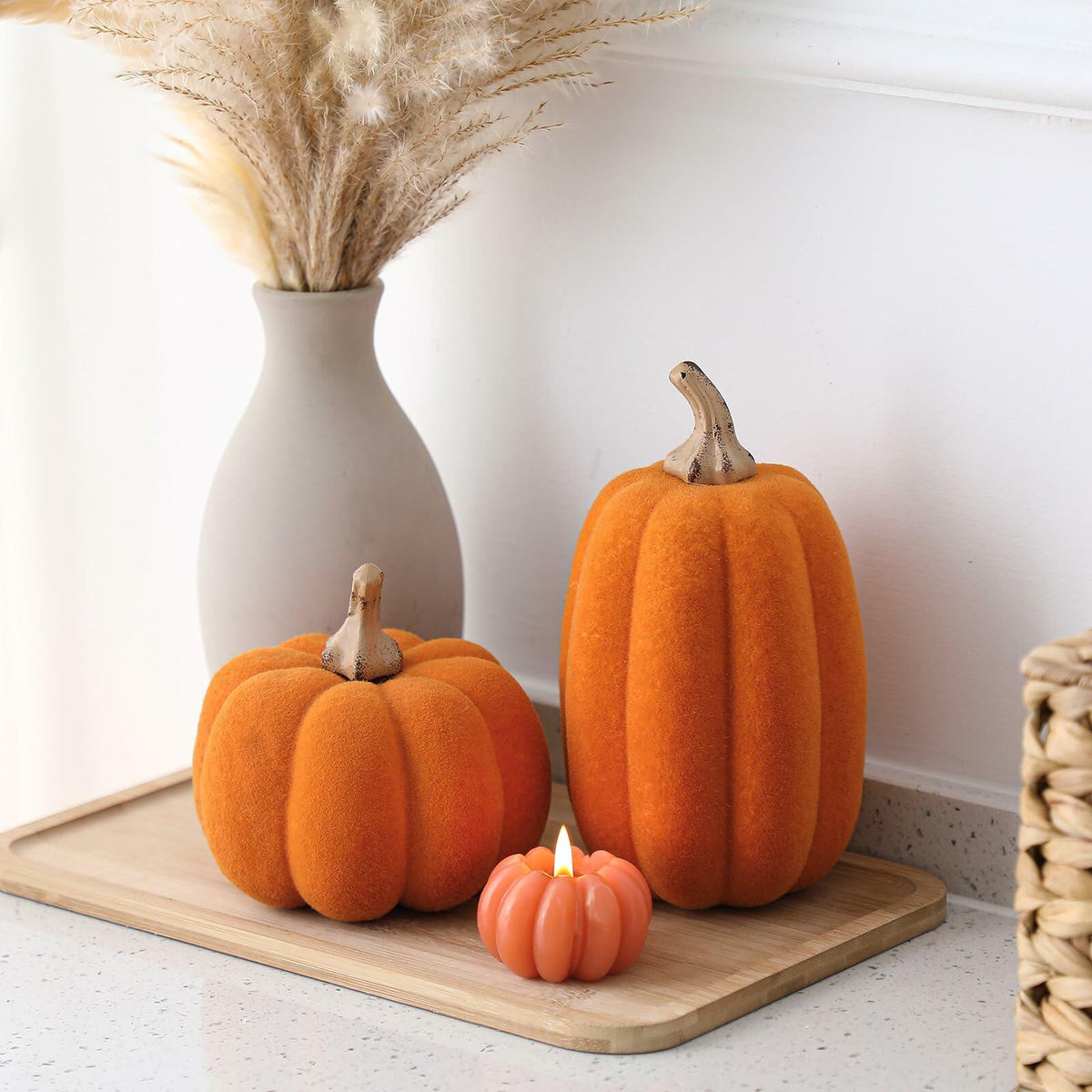 Vicenpal Orange Flocked Velvet Mini Pumpkins Two Pack