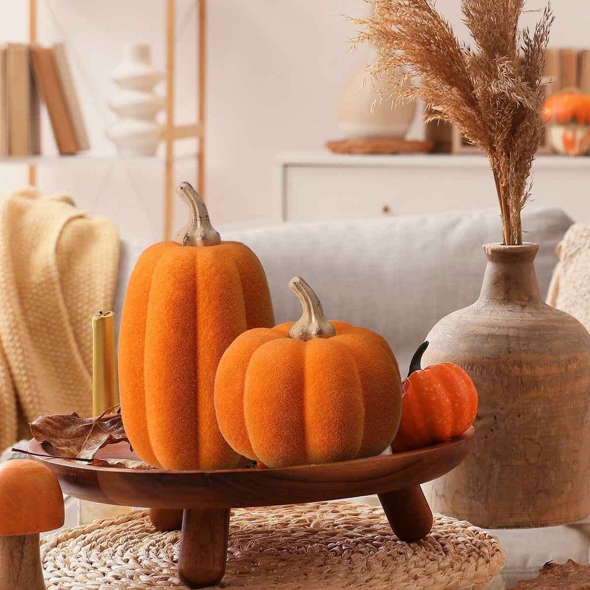 Vicenpal Orange Flocked Velvet Mini Pumpkins Two Pack