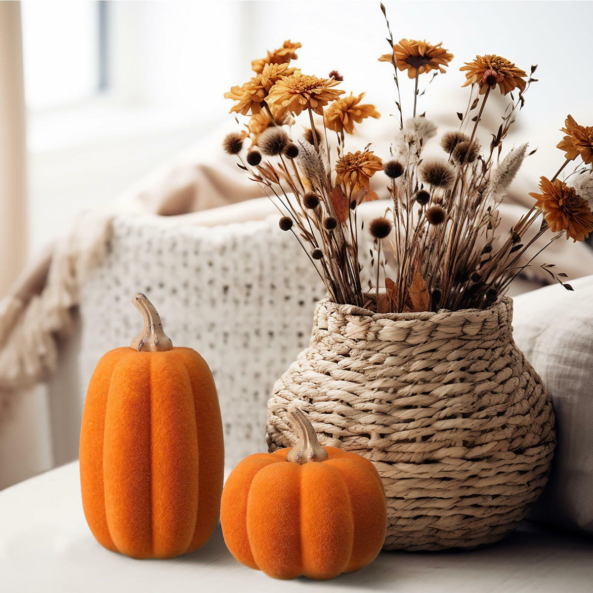Vicenpal Orange Flocked Velvet Mini Pumpkins Two Pack