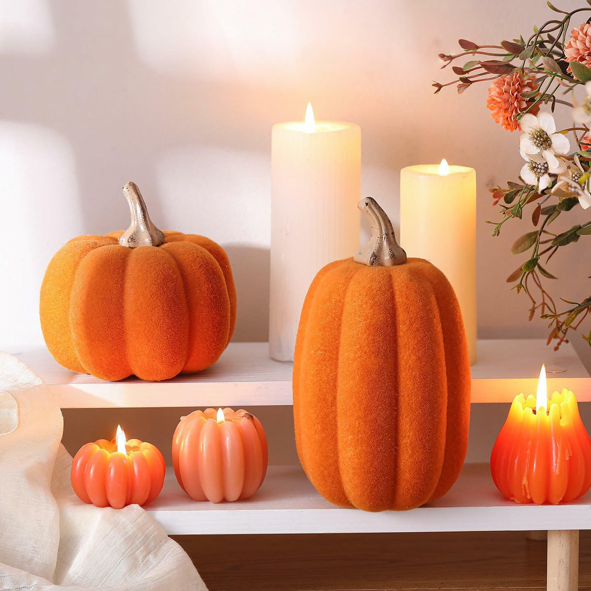 Vicenpal Orange Flocked Velvet Mini Pumpkins Two Pack