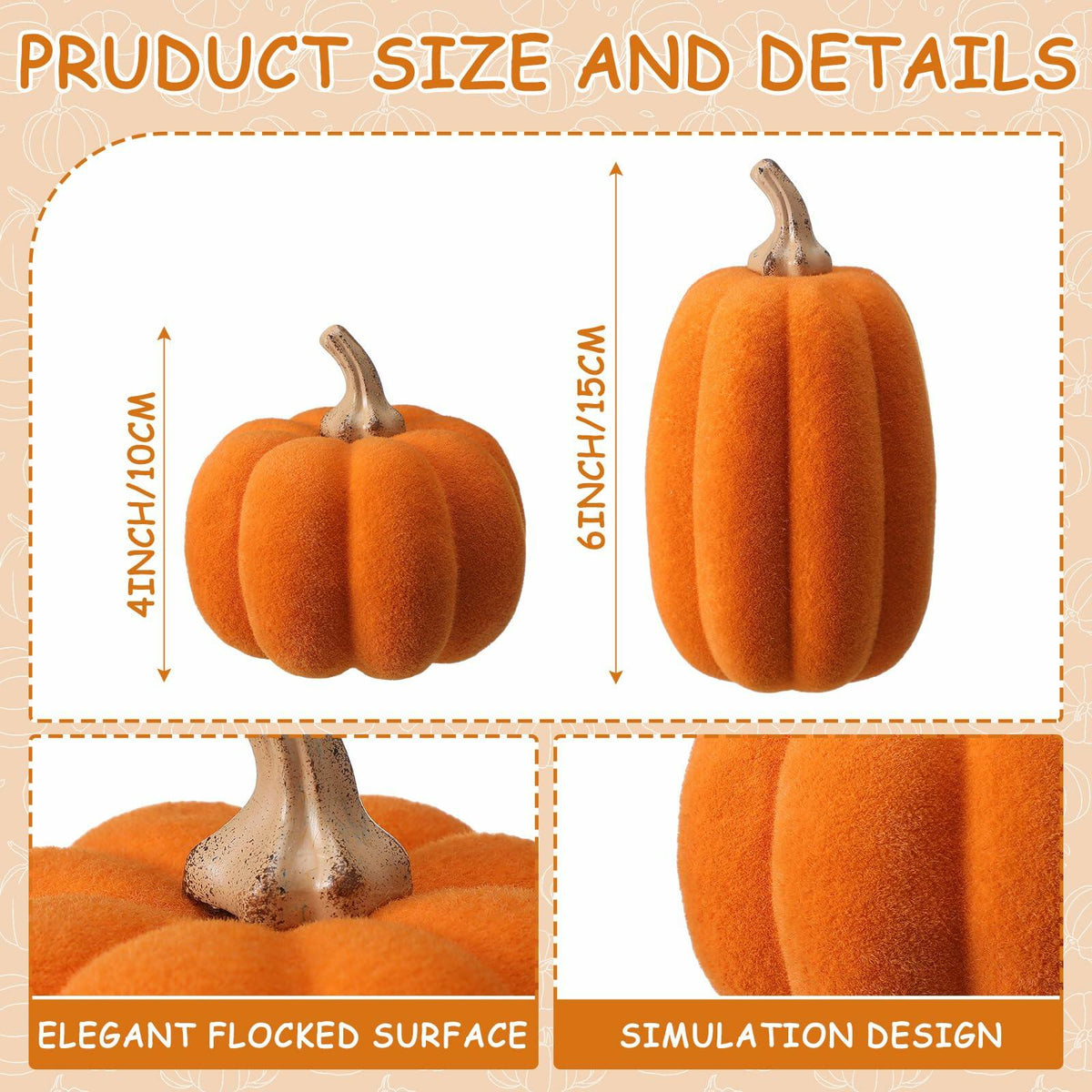 Vicenpal Orange Flocked Velvet Mini Pumpkins Two Pack
