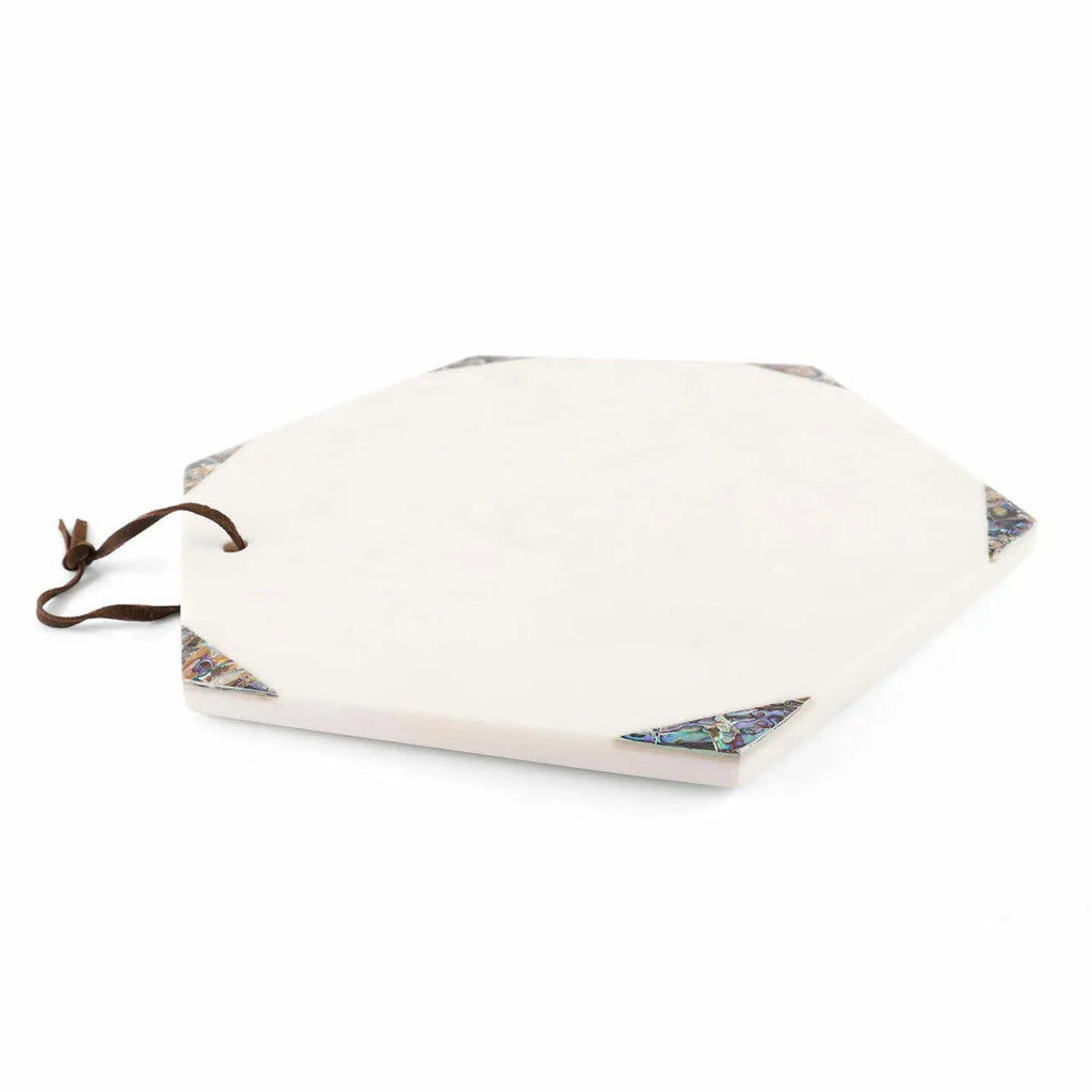 Ovada Hexagonal Marble Charcuterie Board With Mother Of Pearl Tips