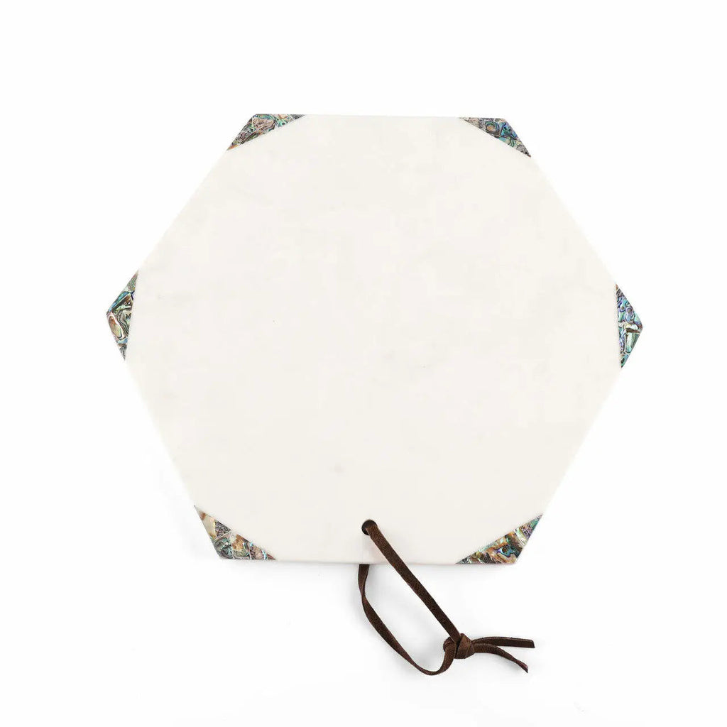 Ovada Hexagonal Marble Charcuterie Board With Mother Of Pearl Tips