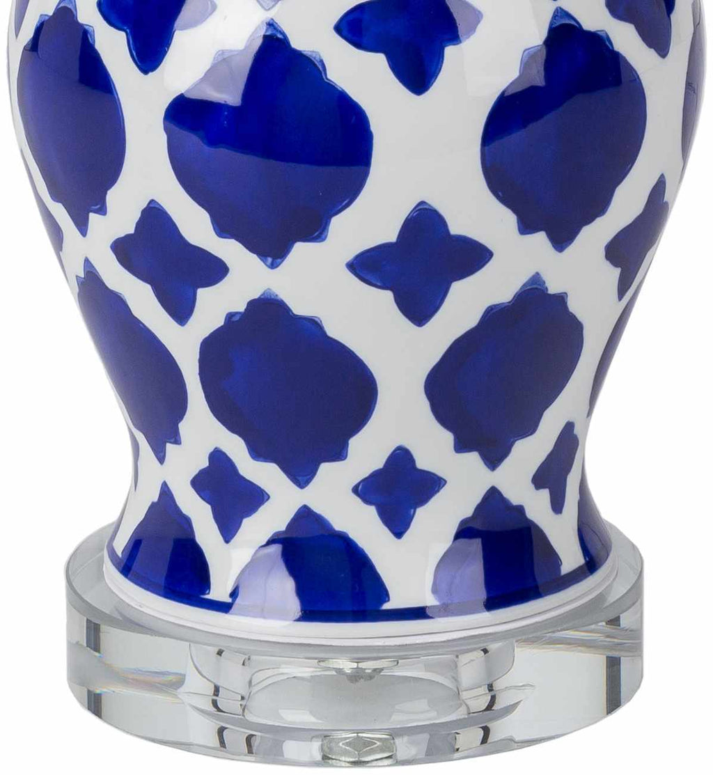Pangian White And Blue Ceramic Table Lamp With Crystal Base