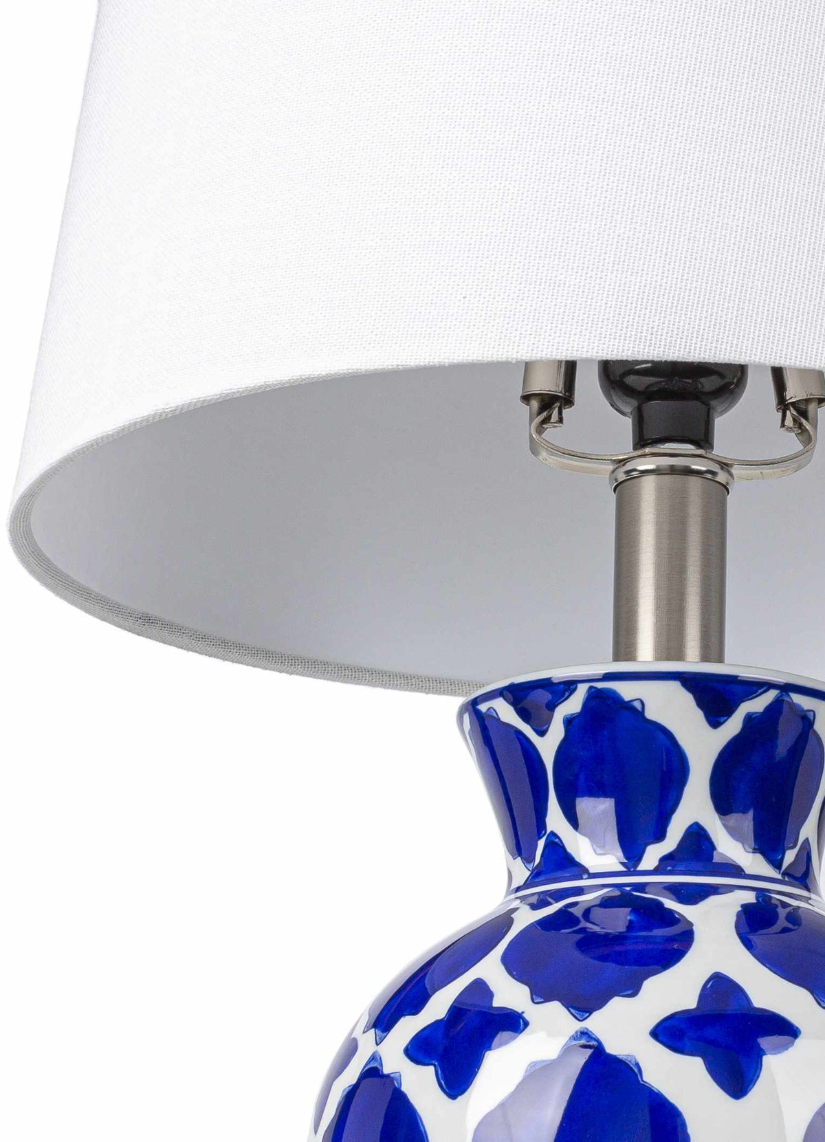 Pangian White And Blue Ceramic Table Lamp With Crystal Base