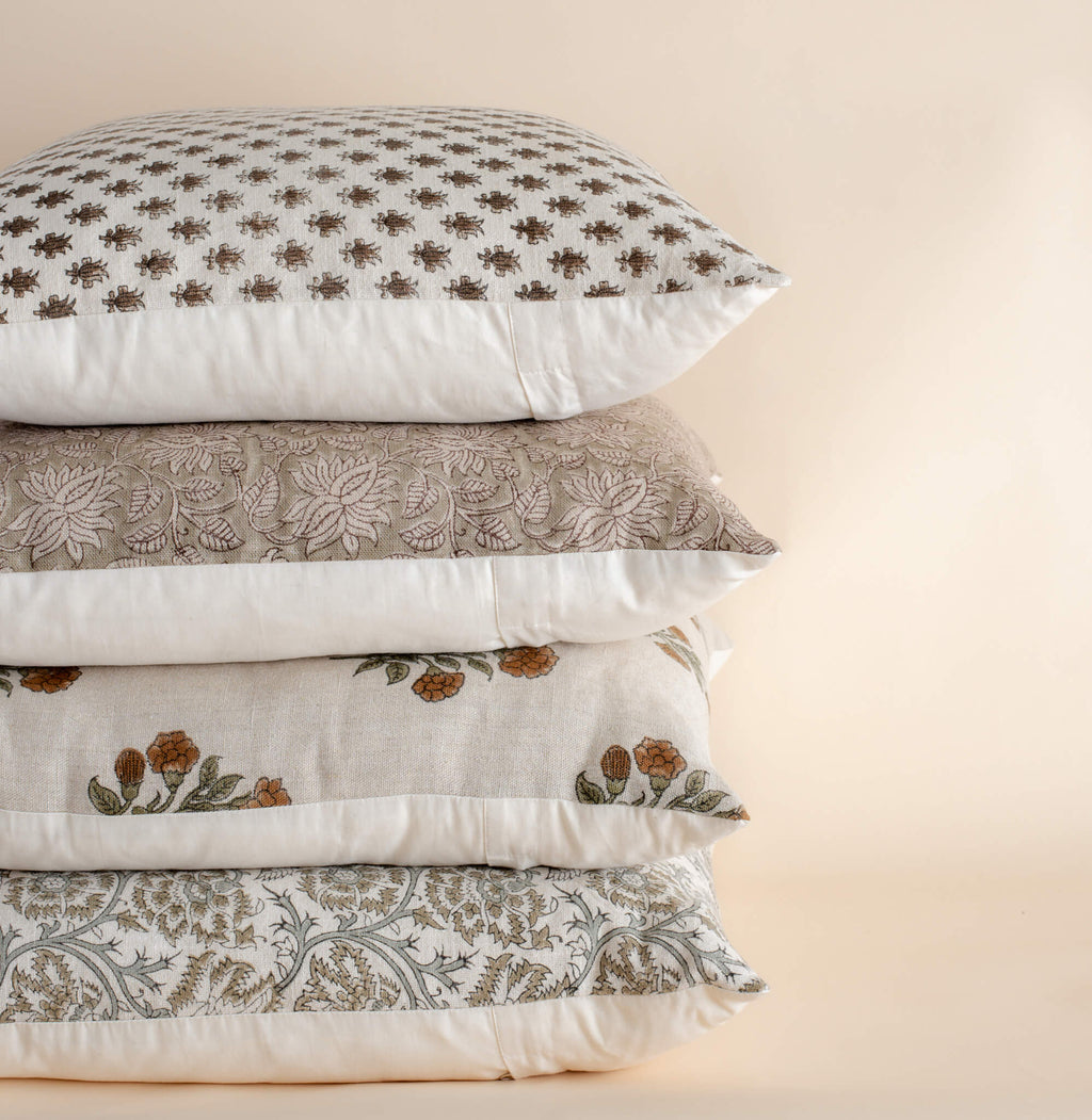 Claire Bespoke Floral Pillow Cover In Mustard Cotton
