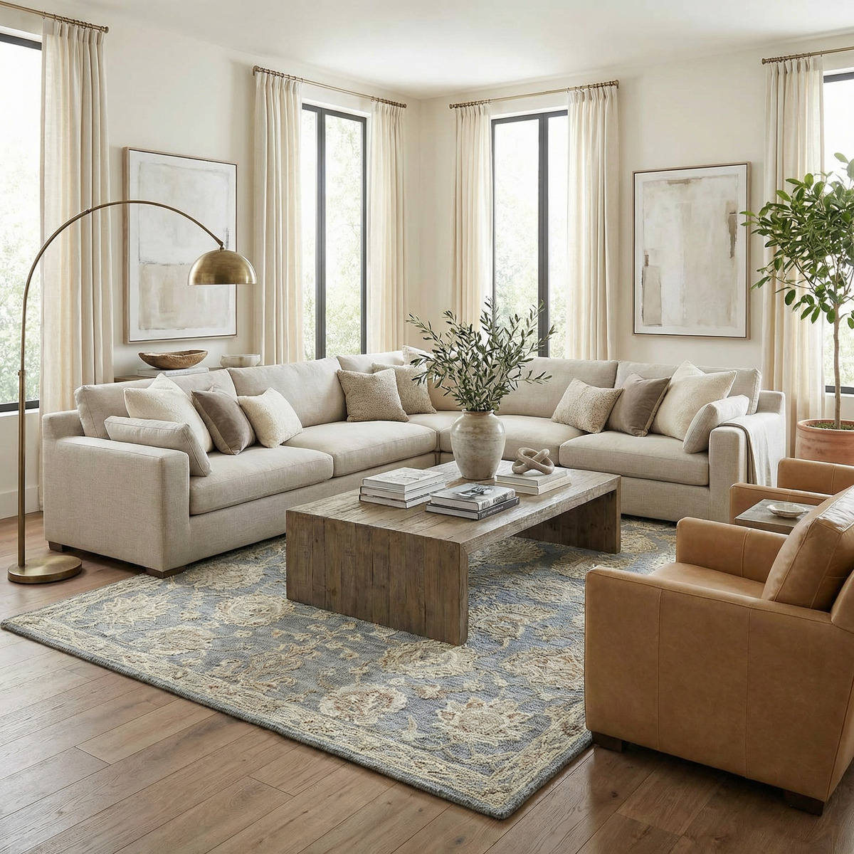 Ayesha Oushak Area Rug Hand Tufted Wool Slate Taupe