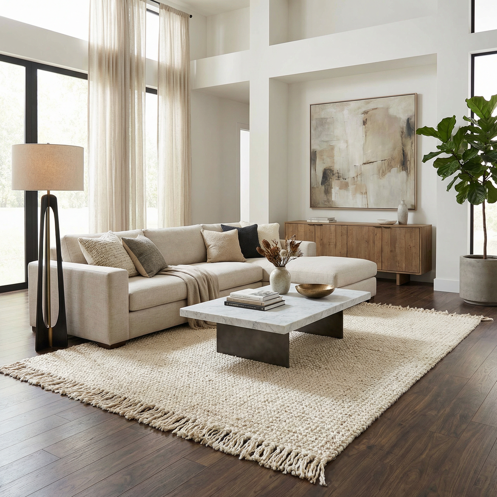 Senneterre Hand Woven Bleached Jute Rug With Tassel Fringe
