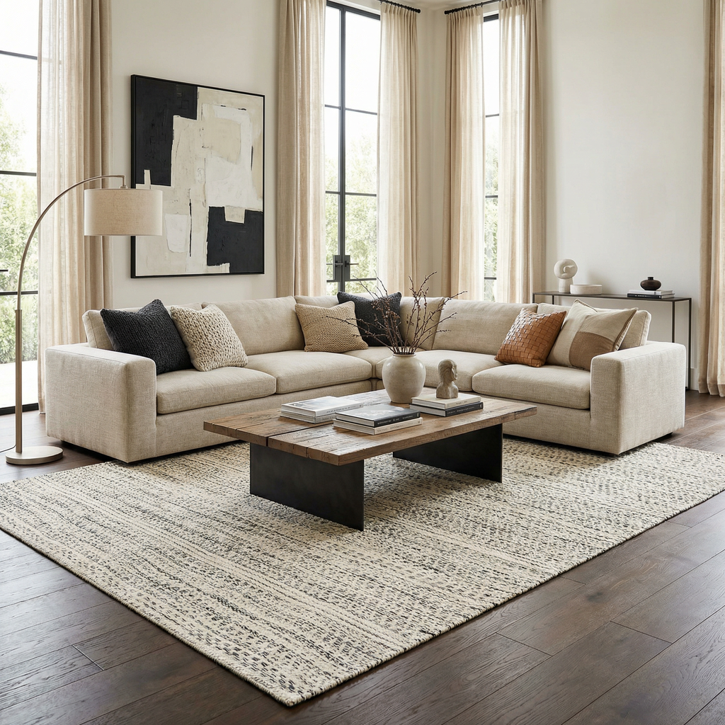Williford Classic Hand Woven Wool Area Rug Cream And Black
