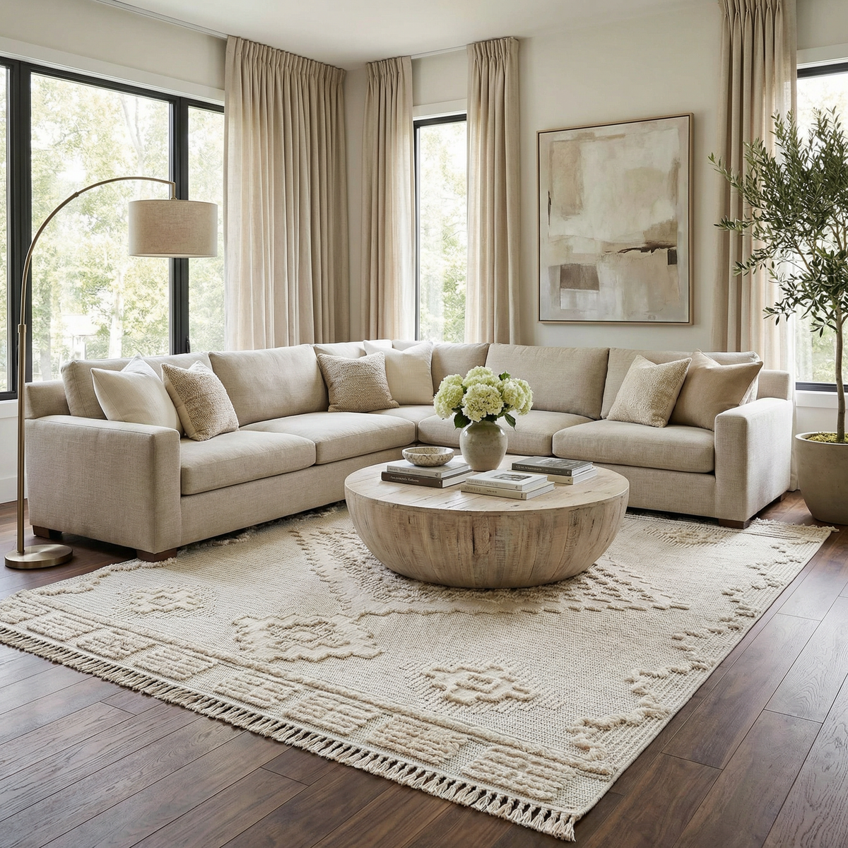 Rosales High Low Pile Elegant Soft Cream Handcrafted Rug