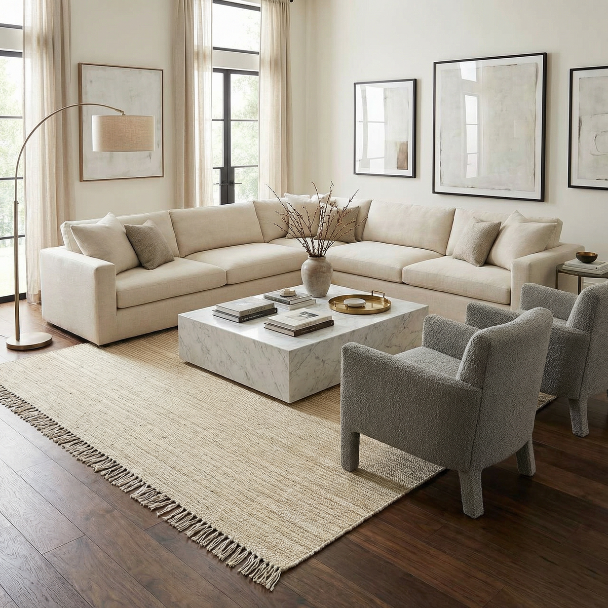 Iantha Handmade Ivory Jute Rug With Custom Shape And Fringe