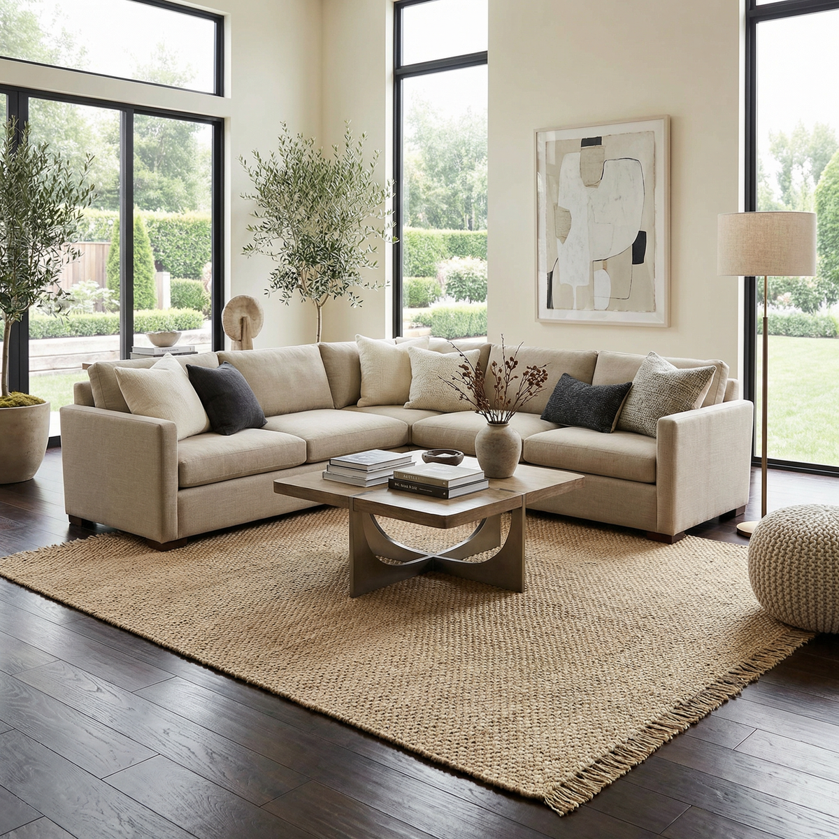 Hovland Hand Woven Natural Jute Rug With High Pile And Fringe
